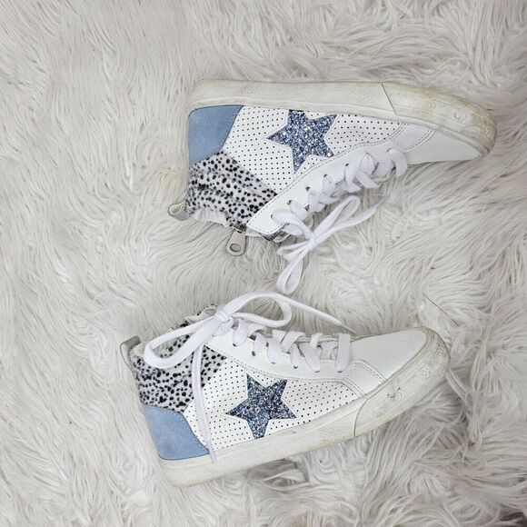 Vintage Havana Thandra Girl's Size 5.5 High Top Sneaker White Cheetah Sky - Picture 1 of 6